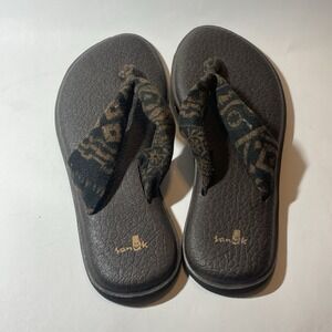 SANUK SLINGED UP PRINTS BROWN TRIBAL NATURAL FLORAL FLIP-FLOPS US 8